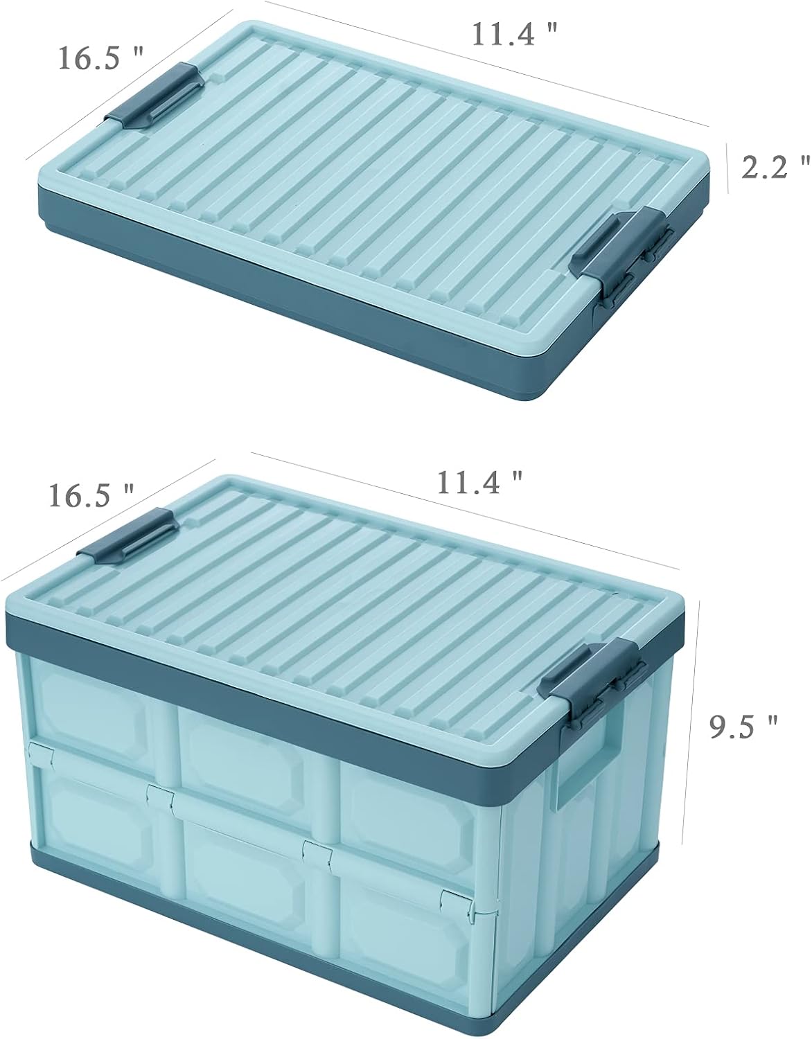 Blue Folding Plastic Stackable Utility Crates 2-Pack, Collapsible Storage Bins with Lids 30L, Durable Containers for Home & Garage Organization